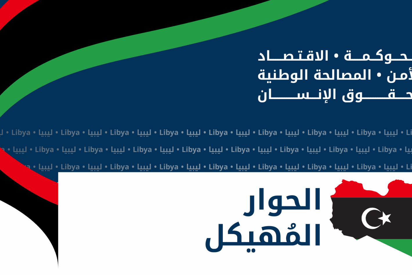 شعار الحوار المُهيكل والمتمثل في خارطة ليبيا بألوان العلم الوطني الليبي