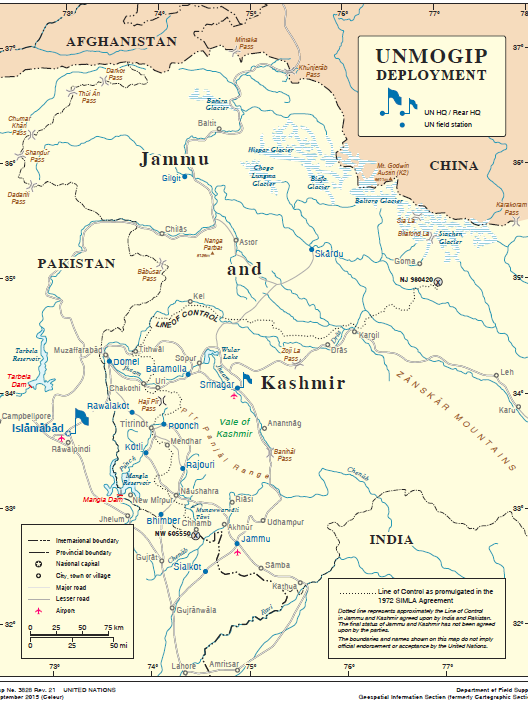 Map of UNMOGIP Deployment