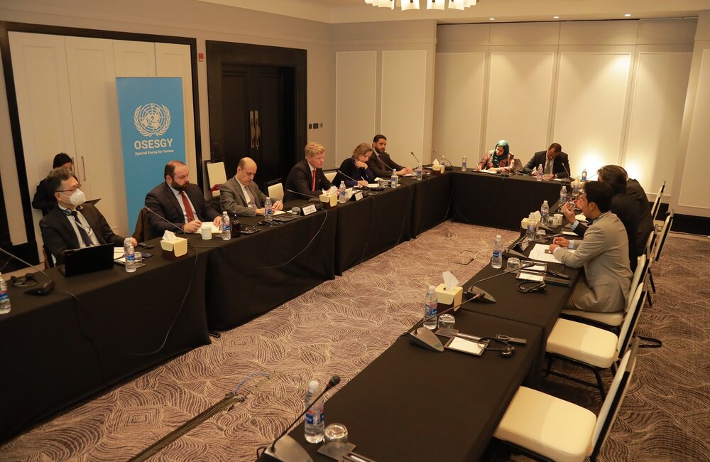 14 March 2022 – UN Special Envoy Hans Grundberg meeting with representatives from the Southern Transitional Council as part of his Framework bilateral consultations in Amman, Jordan. Photo: OSESGY