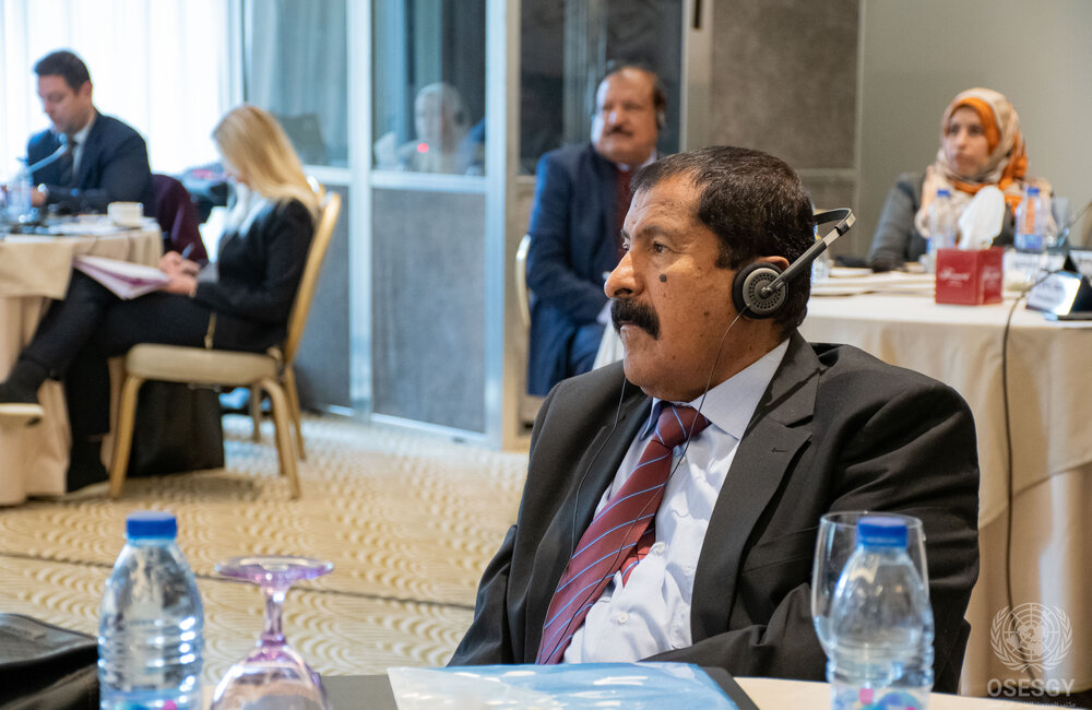 16 March, 2022 – Saleh Ali Zanqal attending 3-day discussions with security experts and civil society as part of the Framework consultations in Amman, Jordan. Photo: OSESGY/ Abdel Rahman Alzorgan