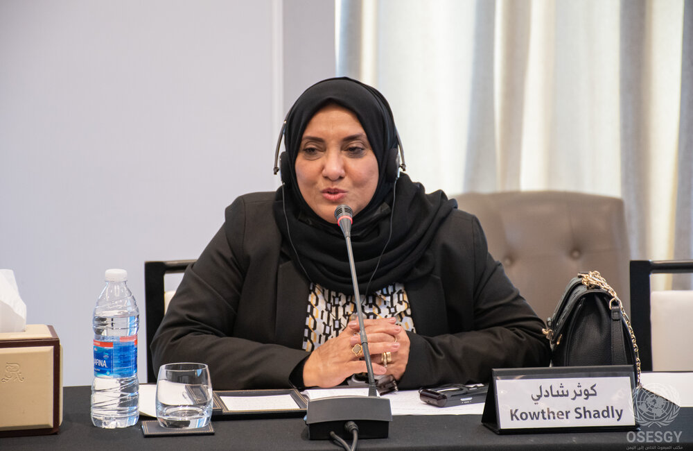 23 March 2022 – Kowther Shadly, representative of the Southern National Coalition, attending the Special Envoy’s Framework bi-lateral consultations in Amman, Jordan Photo: OSESGY/Abdel Rahman Alzorgan