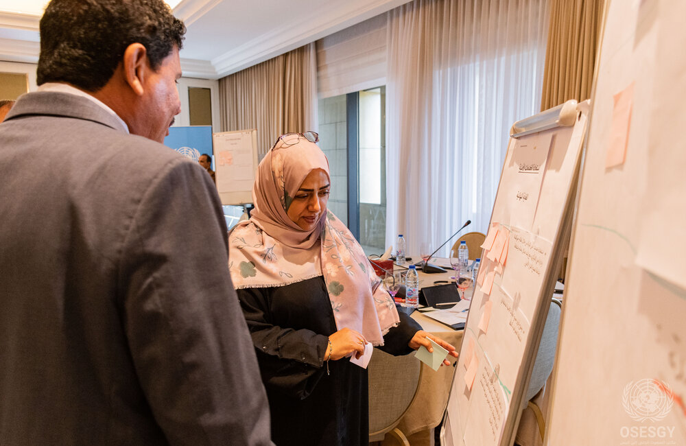 14 March, 2022 –Dhekra Hussein and Ahmed Al-Maflahi attending 3-day discussions with security experts and civil society as part of the Framework consultations in Amman, Jordan. Photo: OSESGY/ Abdel Rahman Alzorgan
