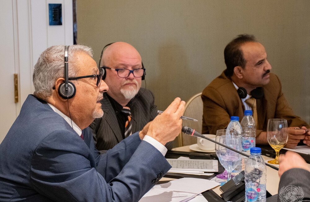 14 March, 2022 – Kassim Abdurab Al-Afif and Mohammed Mohsen Al-Hamidi attending 3-day discussions with security experts and civil society as part of the Framework consultations in Amman, Jordan. Photo: OSESGY/ Abdel Rahman Alzorgan