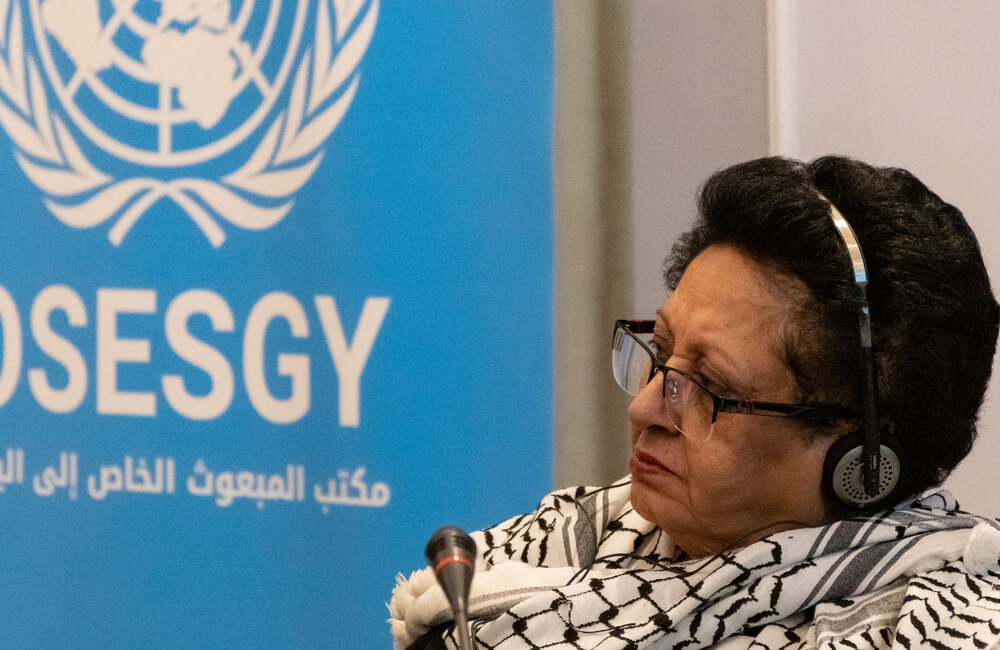 15 March 2022 – leader from the General People's Congress party, Faika Baalwi, attending the Special Envoy’s Framework bi-lateral consultations in Amman, Jordan Photo: OSESGY/Abdel Rahman Alzorgan