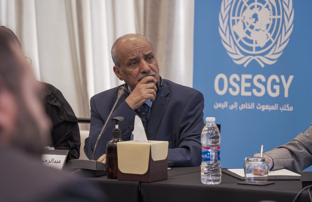 9 March 2022 – representative of the Yemeni Socialist Party Abdulrahman Al-Saqqaf attending the Special Envoy’s Framework bi-lateral consultations in Amman, Jordan Photo: OSESGY