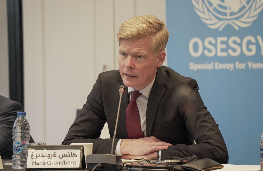 10 March 2022 – UN Special Envoy Hans Grundberg during the meeting with representatives of the Nasserist Unionist People's Organization as part of his Framework bilateral consultations in Amman, Jordan. Photo: OSESGY