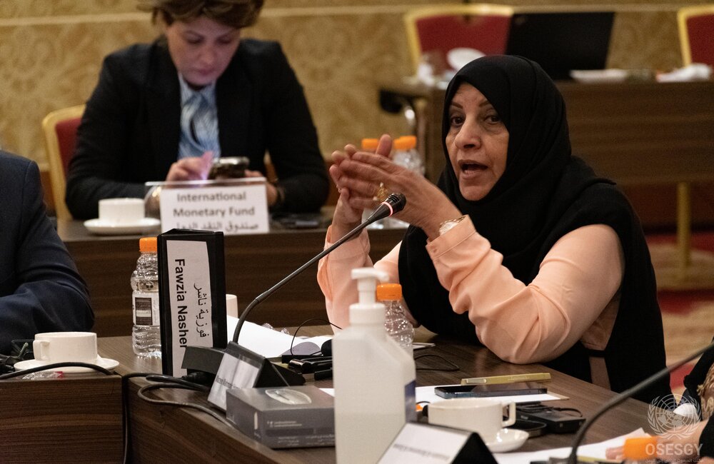 23 May 2022 – Fawzia Nasher, attending The Special Envoys’ consultations with Yemeni economic experts and international stakeholders in Amman, Jordan. Photo: OSESGY/ Abdel Rahman Alzorgan