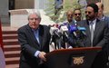 The UN Special Envoy for Yemen addresses the media during his visit to Ma'rib